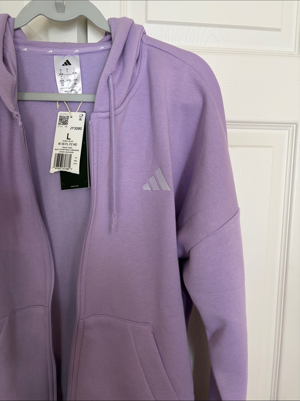 adidas Lavender Zip-Up Hoodie with White Three-Stripes - Picture 5 of 6